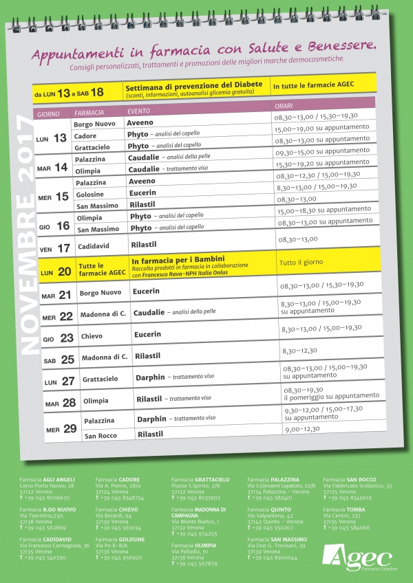 Appuntamenti in farmacia con Salute e Benessere - novembre