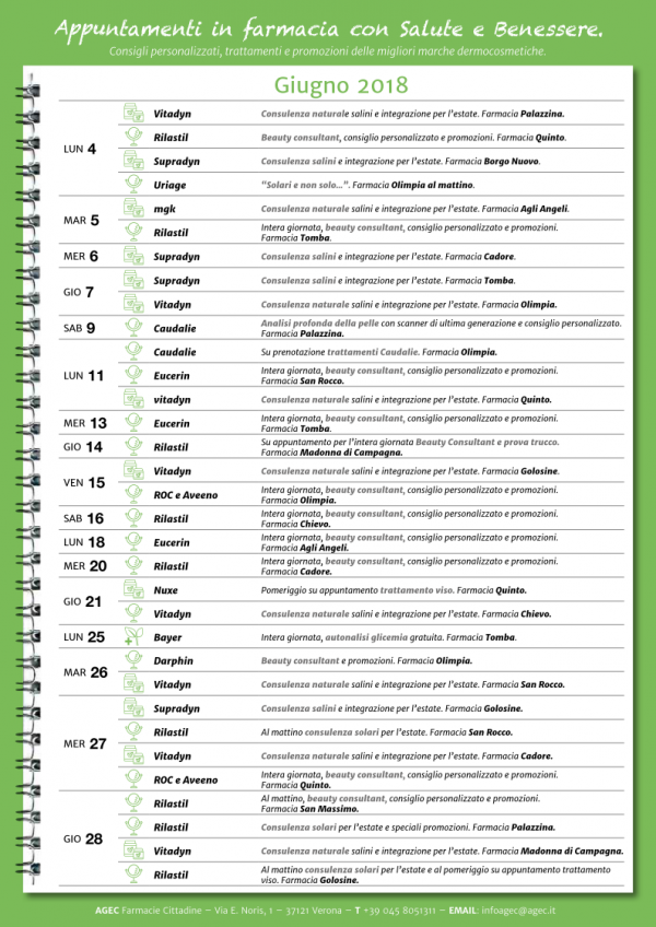 Appuntamenti in Farmacia con Salute e Benessere - giugno 2018