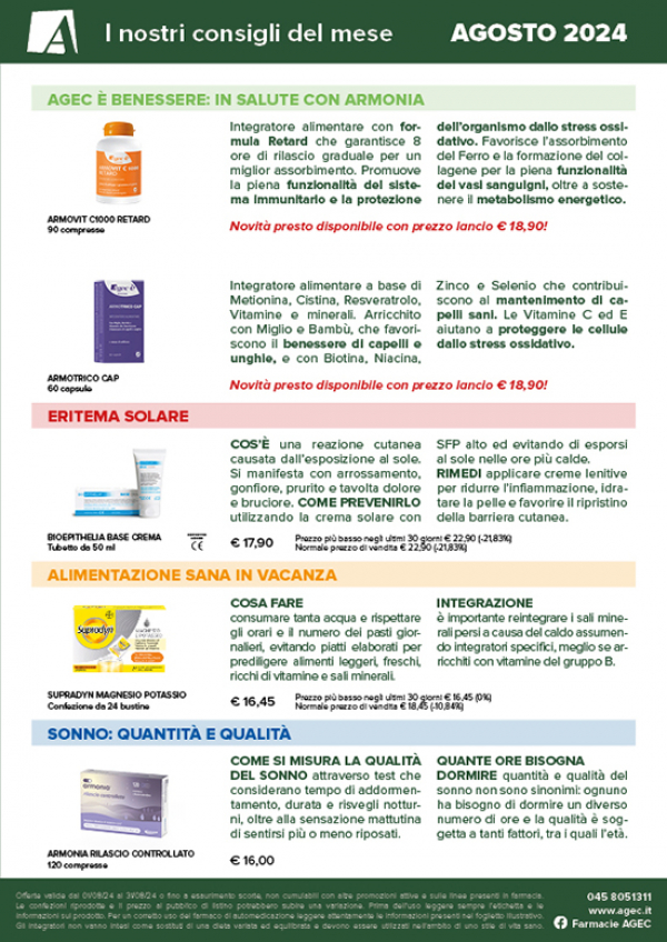 I consigli delle Farmacie AGEC - AGOSTO 2024