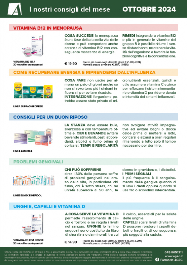 I consigli delle Farmacie AGEC - OTTOBRE 2024